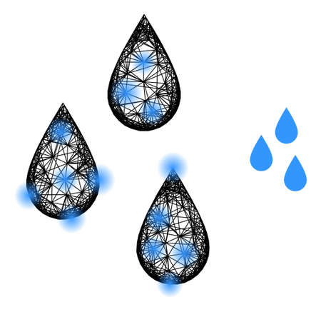 Vector wire frame water drops icon with spots. Geometric wire frame flat net based on water drops icon, generated with crossed lines, with round spots.のイラスト素材