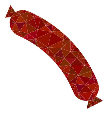 Low-Poly polygonal sausage symbol illustration. Vector sausage icon is filled using triangles. Lowpoly sausage is constructed from random triangles.のイラスト素材