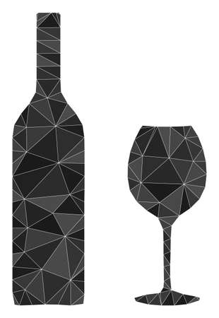Low-Poly polygonal wine glassware 2d illustration. Vector wine glassware icon filled using triangles. Low-poly wine glassware combined from random triangles.のイラスト素材