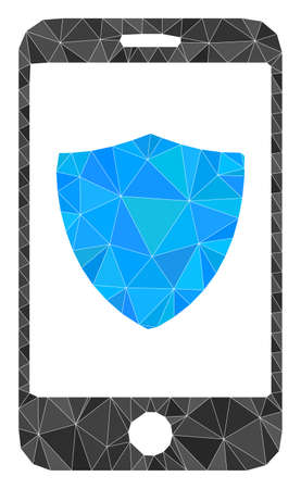 Low-Poly triangulated smartphone shield icon illustration. Vector smartphone shield icon is filled using triangle mosaic. Low-poly smartphone shield is constructed from chaotic triangles.のイラスト素材