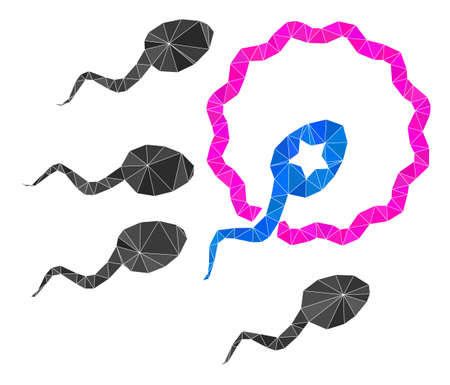 Low-Poly polygonal sperm insemination 2d illustration. Vector sperm insemination icon filled with triangles. Low-poly sperm insemination is designed with randomized triangles.のイラスト素材