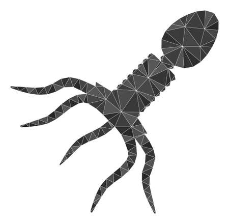 Low-Poly polygonal virus structure 2d illustration. Vector virus structure icon is filled using triangles. Low-poly virus structure combined from chaotic triangles.のイラスト素材
