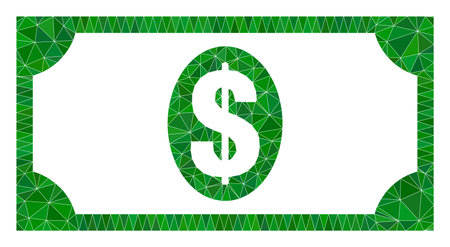 Lowpoly polygonal usd banknote icon illustration. Vector usd banknote icon filled with triangles. Lowpoly usd banknote is combined with randomized triangles.のイラスト素材