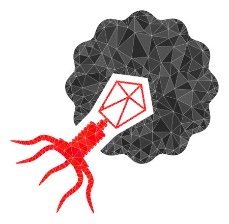 Low-Poly triangulated virus infecting cell icon illustration. Vector virus infecting cell icon is filled with triangles. Low-poly virus infecting cell is designed from random triangles.のイラスト素材