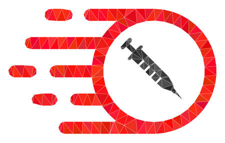 Lowpoly polygonal rush vaccine icon illustration. Vector rush vaccine icon is filled using triangles. Lowpoly rush vaccine is constructed with randomized triangles.のイラスト素材