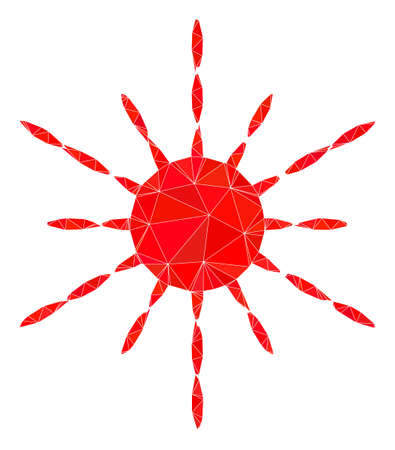 Lowpoly triangulated sun rays icon illustration. Vector sun rays icon is filled with triangles. Lowpoly sun rays is designed of scattered triangles.のイラスト素材