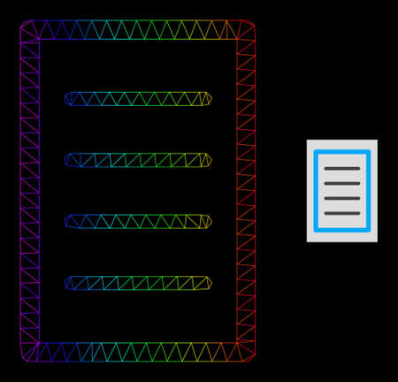 Spectrum gradient network text page icon. Geometric carcass 2D network based on text page icon, generated with triangular mesh network, with spectrum gradient.のイラスト素材