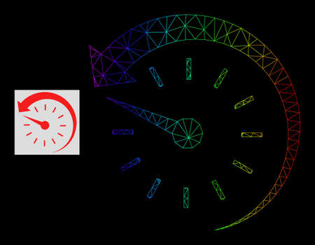 Rainbow gradient net time backward icon. Geometric carcass flat net is based on time backward icon, generated from triangular mesh carcass, with rainbow gradient.のイラスト素材