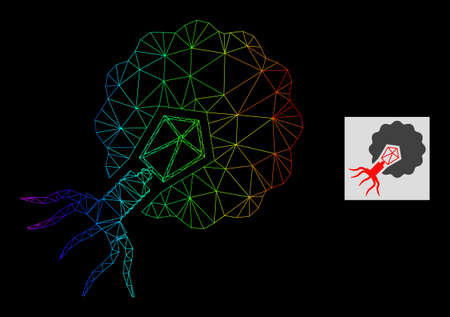 Spectral gradient net virus infecting cell icon. Geometric frame flat net based on virus infecting cell icon, generated with triangle mesh net, with spectral gradient.のイラスト素材
