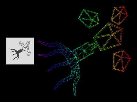 Spectral gradient network virus replication icon. Geometric frame 2D network based on virus replication icon, generated with triangular mesh framework, with spectral gradient.のイラスト素材