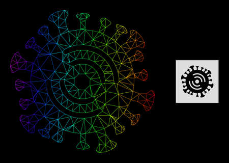 Rainbow gradient mesh WiFi virus icon. Geometric frame 2D network is based on WiFi virus icon,...