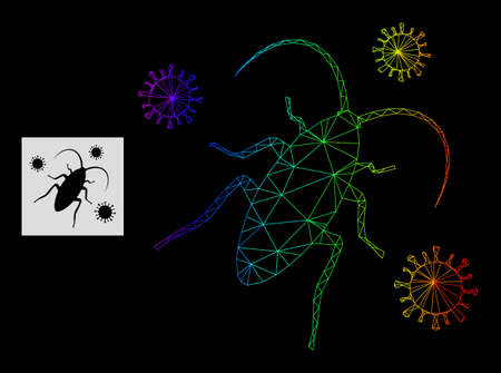 Spectrum gradient mesh cockroach infection icon. Geometric carcass flat network based on cockroach infection icon, generated with triangular mesh carcass, with spectrum gradient.のイラスト素材