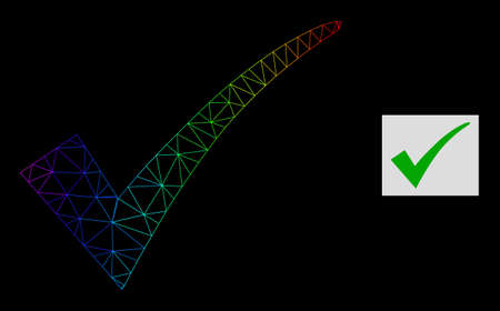 Spectrum gradient network confirm tick icon. Geometric carcass flat net based on confirm tick icon, generated from triangle mesh net, with spectrum gradient.のイラスト素材