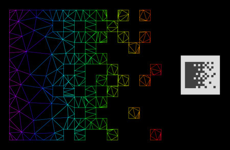 Spectral gradient mesh dissolving pixels icon. Geometric frame 2D net based on dissolving pixels...