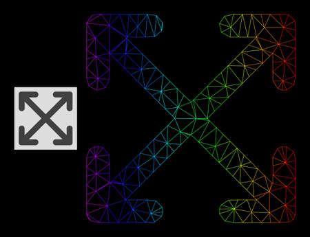 Rainbow gradiented network enlarge arrows icon. Geometric frame flat network based on enlarge arrows icon, generated with triangle mesh network, with rainbow gradient.のイラスト素材