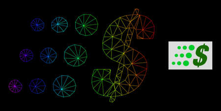 Spectral gradient network fast dollar icon. Geometric carcass 2D network is based on fast dollar icon, generated with triangle mesh net, with spectral gradient.のイラスト素材