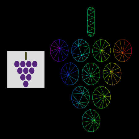 Spectrum gradient network grape berry icon. Geometric carcass flat network is based on grape berry icon, generated from polygonal mesh net, with spectrum gradient.のイラスト素材