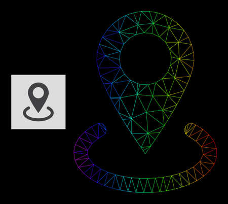 Spectral gradient network location icon. Geometric frame flat network is based on location icon, generated with triangular mesh network, with spectrum gradient.のイラスト素材