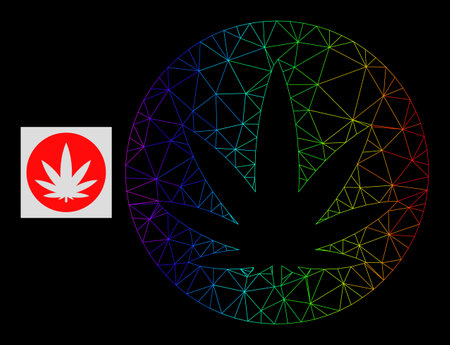 Spectral gradient network medical cannabis icon. Geometric carcass flat net based on medical cannabis icon, generated with triangular mesh carcass, with spectral gradient.のイラスト素材