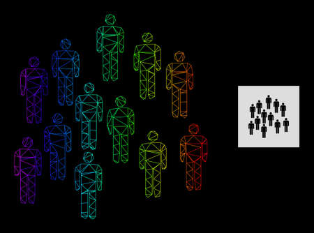 Spectrum gradient mesh people crowd icon. Geometric carcass flat network based on people crowd icon, generated from triangle mesh carcass, with spectrum gradient.のイラスト素材