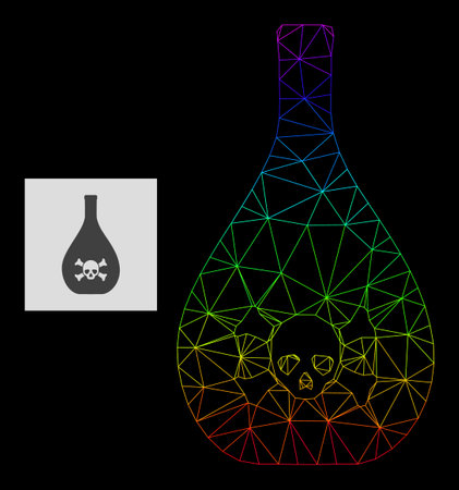 Rainbow gradient net poison jug icon. Geometric frame 2D net is based on poison jug icon, generated with triangle mesh network, with rainbow gradient.のイラスト素材