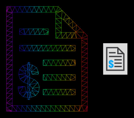 Spectral gradient net price list icon. Geometric carcass flat net is based on price list icon, generated with polygonal mesh net, with spectral gradient.のイラスト素材