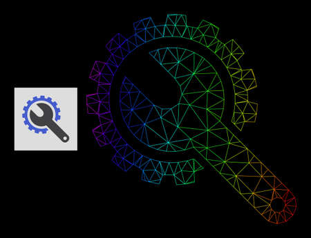 Rainbow gradiented mesh repair tools icon. Geometric carcass 2D network based on repair tools icon, generated with triangular mesh network, with rainbow gradient.のイラスト素材