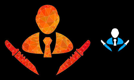 Low-poly butchery boss icon with flame colored gradient. Triangulated orange colored butchery boss polygonal icon illustration. Polygonal butchery boss vector is filled with chaotic vibrant triangles.のイラスト素材