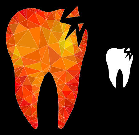 lowpoly cracked tooth icon with orange colorful gradient. Triangulated flame colorful cracked tooth polygonal 2d illustration.のイラスト素材
