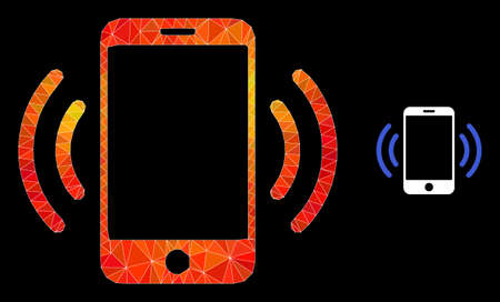 lowpoly cellphone vibration icon with fire vibrant gradient. Triangulated flame vibrant cellphone vibration polygonal 2d illustration.のイラスト素材