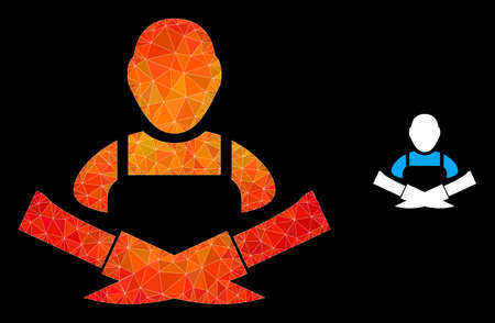 Low-poly butcher icon with fire colorful gradient. Triangulated fire colored butcher polygonal icon illustration. Polygonal butcher vector is filled with scattered bright triangles.のイラスト素材