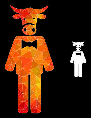 lowpoly bull gentleman icon with orange colorful gradient. Triangulated orange colorful bull gentleman polygonal icon illustration.のイラスト素材