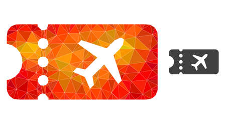 lowpoly air ticket icon with orange colorful gradient. Triangulated orange colored air ticket polygonal 2d illustration. Polygonal air ticket vector filled of chaotic colorful triangles.のイラスト素材