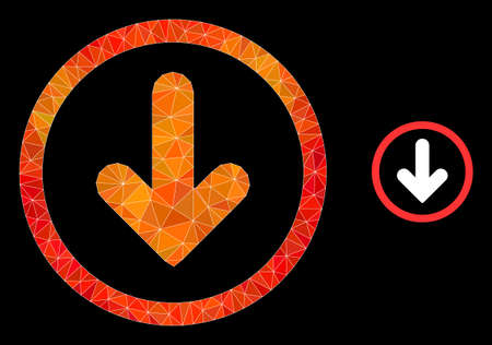 Low-poly down pointer icon with flame vibrant gradient. Triangulated flame vibrant down pointer polygonal icon illustration.のイラスト素材