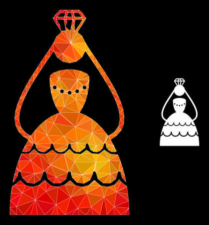 Low-poly crowned bride icon with fire colored gradient. Triangulated fire colored crowned bride polygonal symbol illustration. Polygonal crowned bride vector is filled from random bright triangles.のイラスト素材
