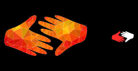 lowpoly fair trade handshake icon with flame colored gradient. Triangulated flame colored fair trade handshake polygonal icon illustration.のイラスト素材