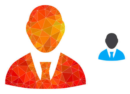 lowpoly boss icon with flame colored gradient. Triangulated fire colored boss polygonal icon illustration. Polygonal boss vector is constructed with random colored triangles.のイラスト素材
