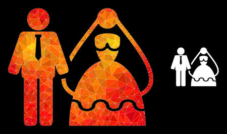 lowpoly bride and groom icon with fire vibrant gradient. Triangulated fire colorful bride and groom polygonal icon illustration.のイラスト素材