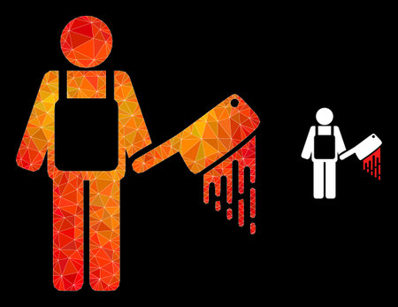 lowpoly bloody butcher icon with fire colorful gradient. Triangulated fire colorful bloody butcher polygonal symbol illustration.のイラスト素材