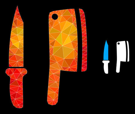 lowpoly butchery knives icon with orange vibrant gradient. Triangulated orange vibrant butchery knives polygonal symbol illustration.のイラスト素材