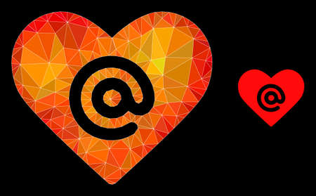 Low-poly dating heart address icon with orange vibrant gradient. Triangulated fire vibrant dating...