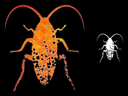 lowpoly damaged cockroach icon with flame colored gradient. Triangulated fire colored damaged...