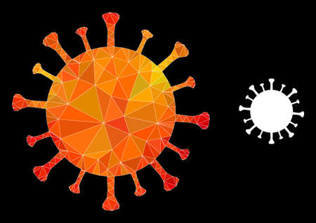 lowpoly Covid-19 virus icon with flame colored gradient. Triangulated flame colored Covid-19 virus polygonal icon illustration.のイラスト素材