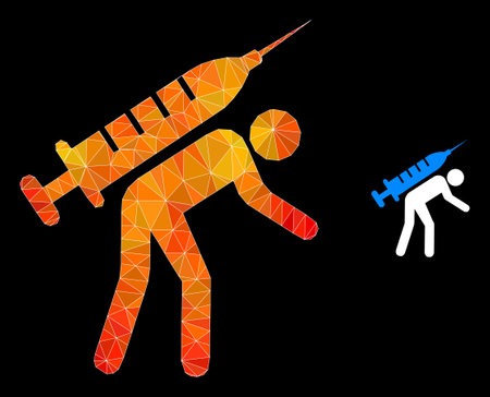 lowpoly vaccine courier icon with orange vibrant gradient. Triangulated orange vibrant vaccine courier polygonal symbol illustration.のイラスト素材