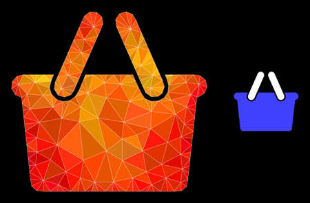 lowpoly shopping bag icon with flame colorful gradient. Triangulated flame colorful shopping bag polygonal 2d illustration. Polygonal shopping bag vector is filled from randomized colored triangles.のイラスト素材