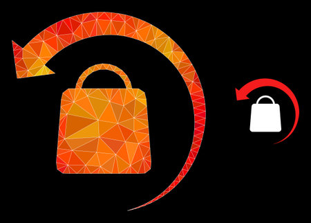 lowpoly refund shopping icon with flame colored gradient. Triangulated flame colored refund shopping polygonal symbol illustration.のイラスト素材
