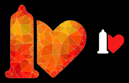 Low-poly safe love icon with flame vibrant gradient. Triangulated orange colored safe love polygonal icon illustration. Polygonal safe love vector is constructed with randomized vibrant triangles.のイラスト素材