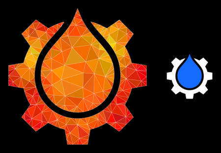 lowpoly water gear service icon with flame colorful gradient. Triangulated flame colorful water gear service polygonal icon illustration.のイラスト素材