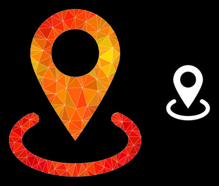 lowpoly location icon with flame vibrant gradient. Triangulated flame vibrant location polygonal 2d illustration. Polygonal location vector designed from scattered vibrant triangles.のイラスト素材