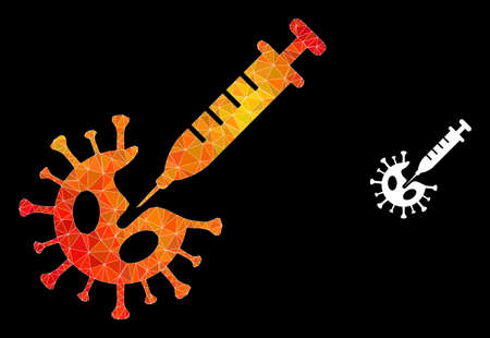 lowpoly virus vaccination icon with fire colorful gradient. Triangulated flame colorful virus vaccination polygonal symbol illustration.のイラスト素材
